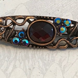 Vintage Celtic Copper Pin Brooch with Red Garnet Amethyst Rhinestone