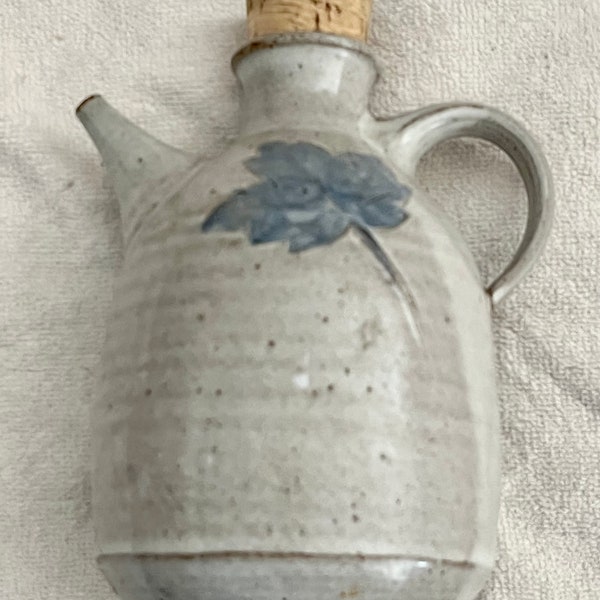 Vintage Signed Stoneware Pottery Glazed Clay Maple Leaf Syrup Jug Pitcher Container