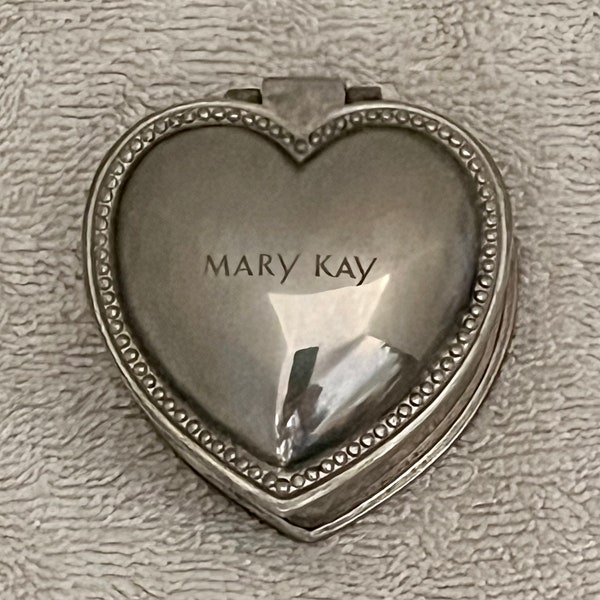 RARE Vintage Mary Kay Hinged Silver Heart Jewelry Trinket Box Velvet Lined