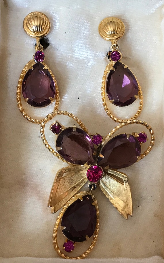SALE 1950s Vintage Gold Pink Purple Glass Amethyst