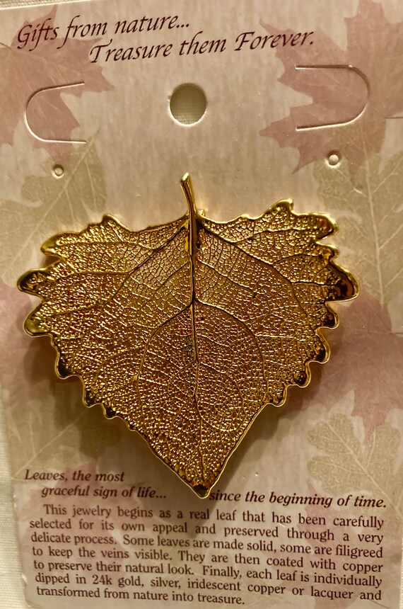 10 Grams 24K Gold Dipped Cottonwood Leaf Brooch T… - image 1