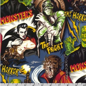 Pleasures and Pastimes Movie Monster Horror Fabric Robert Kaufman Fabric Halloween image 1