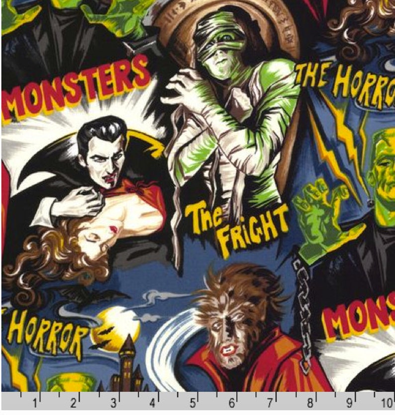 Pleasures and Pastimes Movie Monster Horror Fabric Robert Kaufman Fabric Halloween image 1