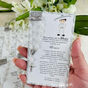 Favores de Bautismo Charro, Tarjeta del Rosario Charro, Favores Religiosos, Favores Charros, Charro de Plata Blanca. SC2018