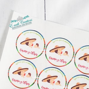 Personalized Charrito Baby Shower Stickers: Printed Charro Labels