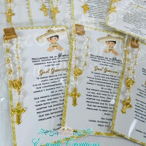 Lembrancinhas de Batismo Charro, Cartão de Rosário Charrito, Lembrancinhas Religiosas, Lembrancinhas Charrito, Charro Branco Dourado. GC20210413