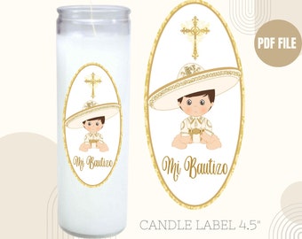 Gouden Charrito ovale kaarslabels, labels direct downloaden, printables voor doop, Charro-labels voor doopkaars