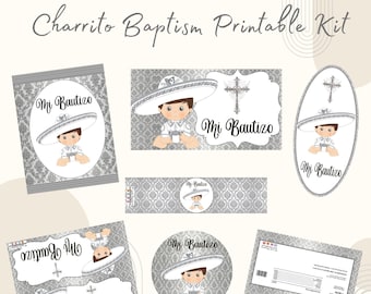 Silver Charrito Baptism Printable Kit, Baptism Party Kit, Instant Download, DIY Charrito Baptism