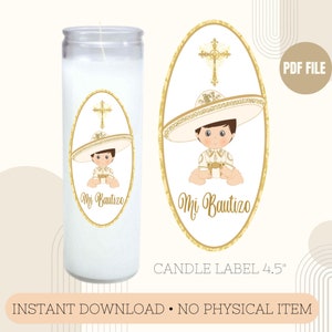 Etiquetas ovais para velas Charrito douradas, etiquetas para download instantâneo, imprimíveis para batismo, etiquetas para velas Charrito para batismo
