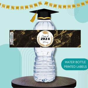 Graduation Water Bottle Labels, Class of 2024, Printed Drink Labels, Water Resistant Labels. 20pcs