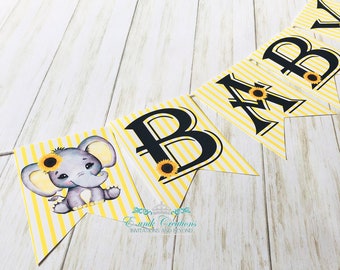 Elephant Girl Banner, Sunflower Elephant, Baby Name Banner. SE2008