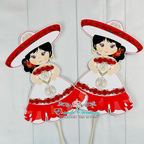 Chica Mexicana Diecut, Centros de Mesa de Chica Mexicana, Vestido Rojo Blanco