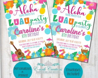 Luau Invitations, Hawaiian Party Invites, Luau Printed Invitations, Luau Party Invite. LU202106