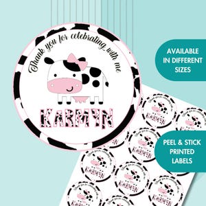 Cow Printed Sticker | Farm Party Labels | Pink Farm Birthday Party