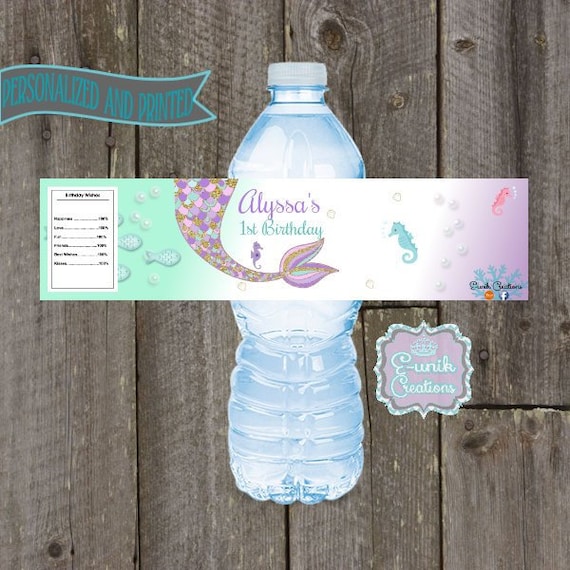 Etiquetas para botellas de agua de Sirena | Etsy Botellas de agua para niños Diseño Sirena