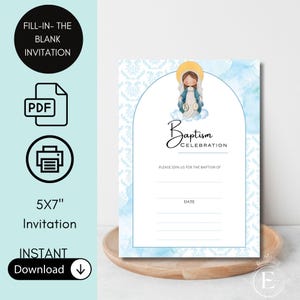 Jungfrau der Wundertätigen Medaille Füllen Sie die leere Einladung aus | Blanko Lady of Grace Taufeinladung | Home Digital Download Vorlage
