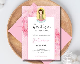 Virgencita Invitations, Personalized Invitations, Our Lady Of Guadalupe, Baptism Invites, Printed Invitations. 12pcs. VG0424