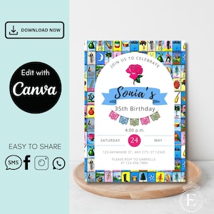 Mexican Loteria Birthday Invitation: Editable Canva Template (Digital)