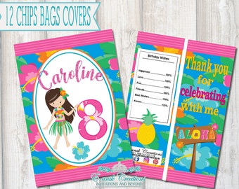 Luau Chip Bags, Custom Chip Bags, Hawaii chip bag, Luau Party. LU202106