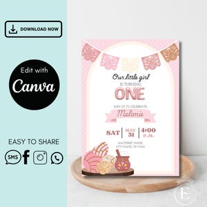 Concha Geburtstags-Digitale Einladung | Concha Canva Einladung Vorlage | Pan Dulce Digitale Einladung. FPD922