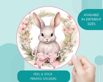 Pink Bunny Stickers Personalized and Printed Rabbit Labels For a Girl Bunny Birthday