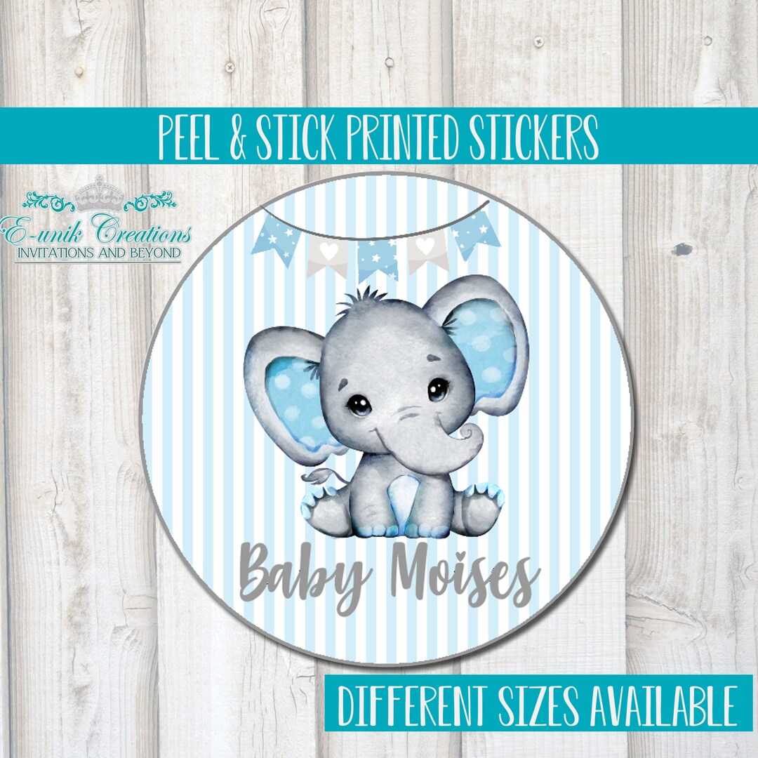 Boy Blue Elephant Baby Shower Stickers Boy Elephants Labels Etsy