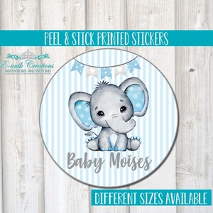 Jongen blauwe olifant babyshower stickers, stickers jongen olifanten, olifant stickers, olifant babyshower, envelop sluitmachines, BE922