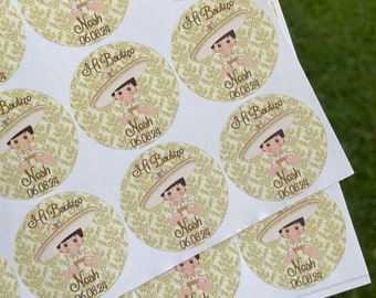 Personalized Mi Bautizo Spanish Baptism Stickers - Pink Floral Round Labels For Girls Baptism Favors