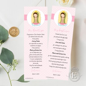 Lembrancinhas de marcador Virgencita, lembrancinhas de batismo, Nossa Senhora de Guadalupe, lembrancinhas personalizadas, cartão de agradecimento. VG0424