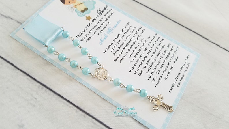 Baptism Prayer Card Favor Baptism Rosary Favor Boy Blue Baptism Favors