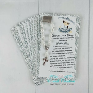 Charra Taufgestecke, Charrito RosenkranzKarte, religiöse Gunst, Charrito Favors, Silber Weiß Charra. SC20210413