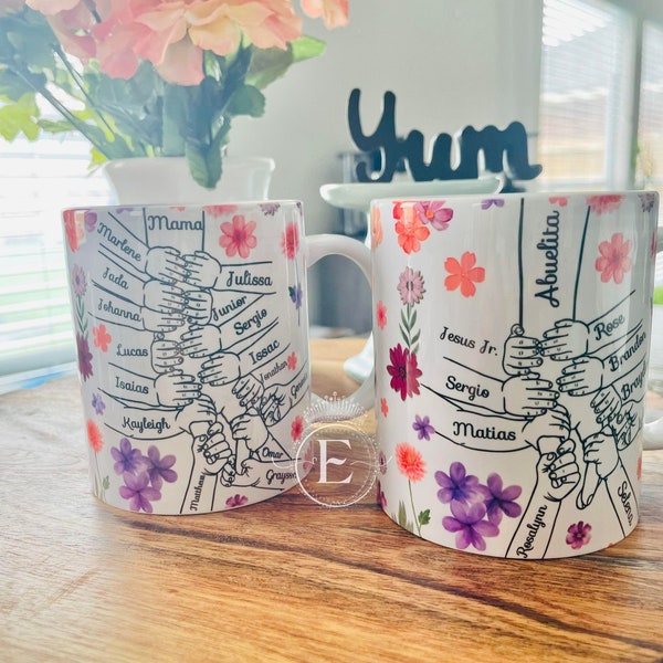 Mom and Kids Floral mug, Up to 15 Names, Mom Coffee Mug, Mama Tea Mug, Mother's Day Gift. 11oz