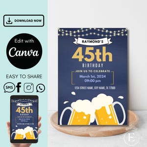 Cheers and Beers Birthday Invitation, Digital Birthday Invitations, Manly Birthday Invite, Adult Man Birthday