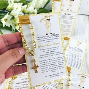 Charro Baptism Favors: Gold Rosary & Prayer Card (12pcs)