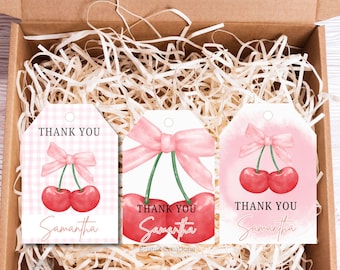 Cherry On Top Printed Favor Tags, Personalized Hang Tag, Shimmery Cardstock, 3.25" x 2.25", Cherry Party Decor