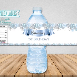 Snowflake Water Bottle Labels | Melted Snow Custom Labels | Water Bottle Wrap. F1120