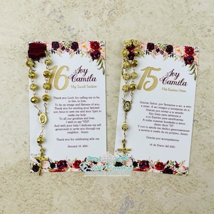 Quinceanera Favors, Rosary Favors, Burgundy Quince, Floral Sweet 16. 12pcs
