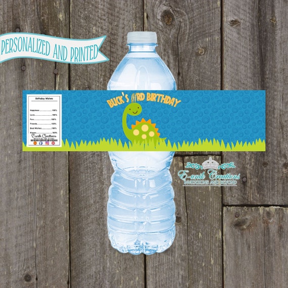 20 DINOSAUR PERSONALIZED BABY SHOWER PARTY FAVORS WATER BOTTLE LABELS WRAPPERS
