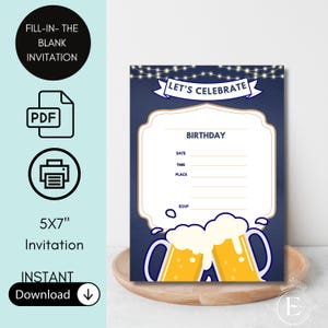 à votre santé, invitation d'anniversaire vierge | Faire-part d'anniversaire à remplir | Modèle de téléchargement numérique pour la maison | Fête de la bonne humeur et de la bière