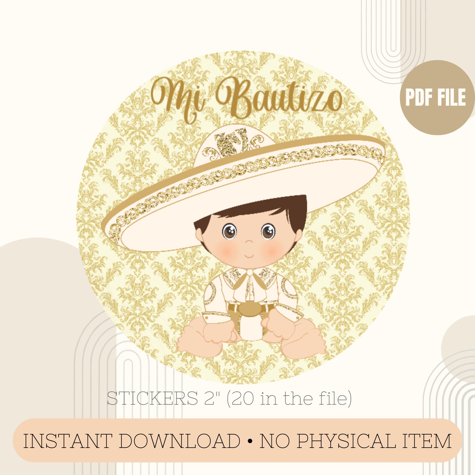 Gouden Charro Stickers, Doopsel Gouden Charro, Instant Download Stickerbestand, Doopsel Digitale Tag Charro Doopsel PDF-bestandslabel