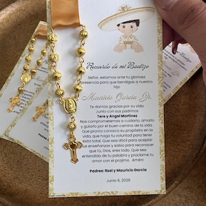 Cartões de Oração para Batismo Charro com Terço (Conjunto de 12) – Lembranças Mexicanas Personalizadas