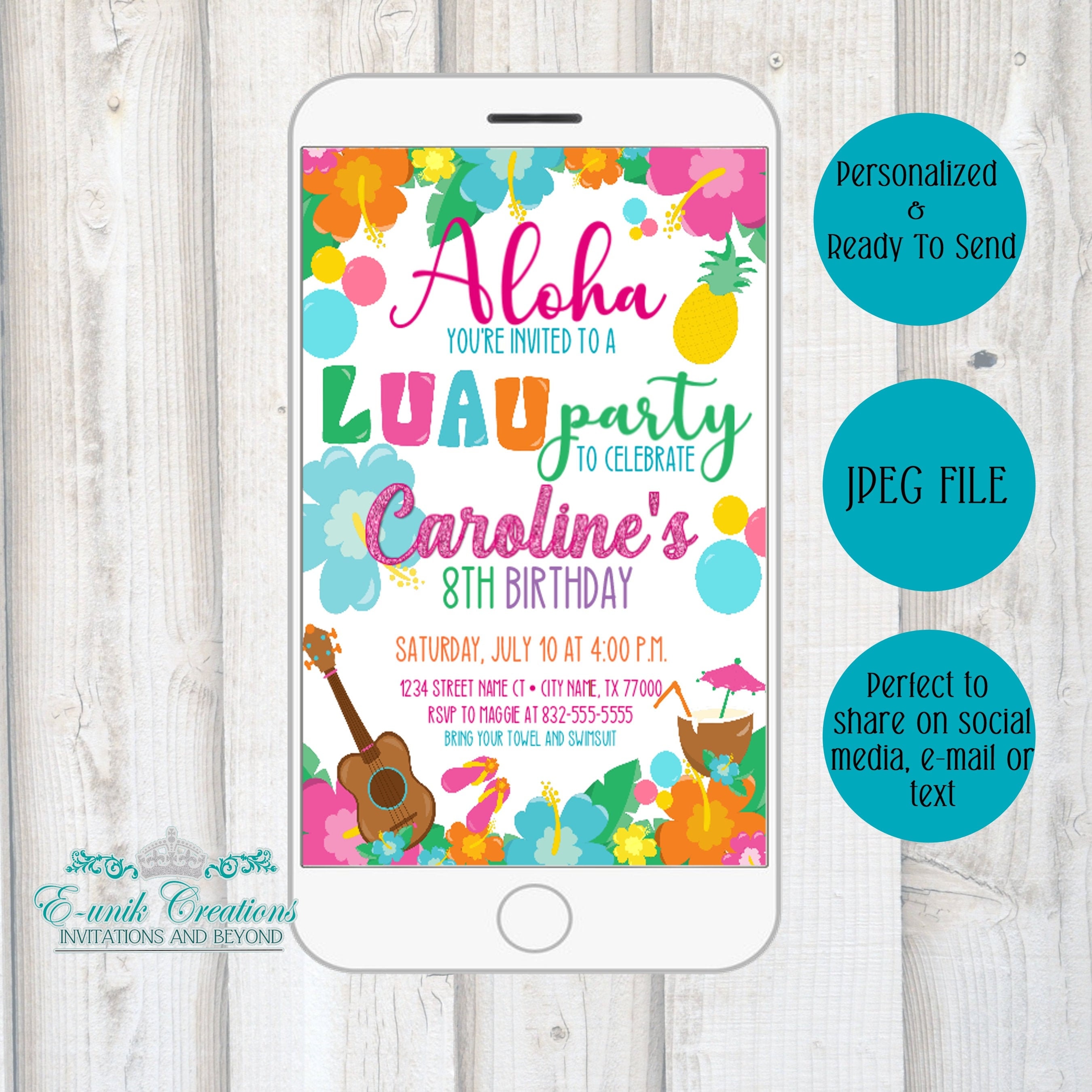 Luau Party Invitation Hawaiian Party Invite Summer Party Invite LU202106