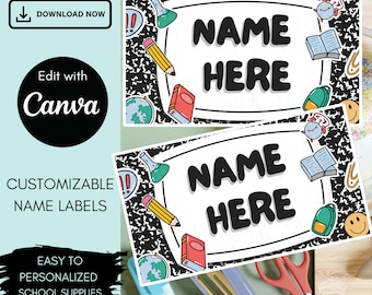 School Supply Labels Template: Editable Name Labels, Canva Design (Digital Download)