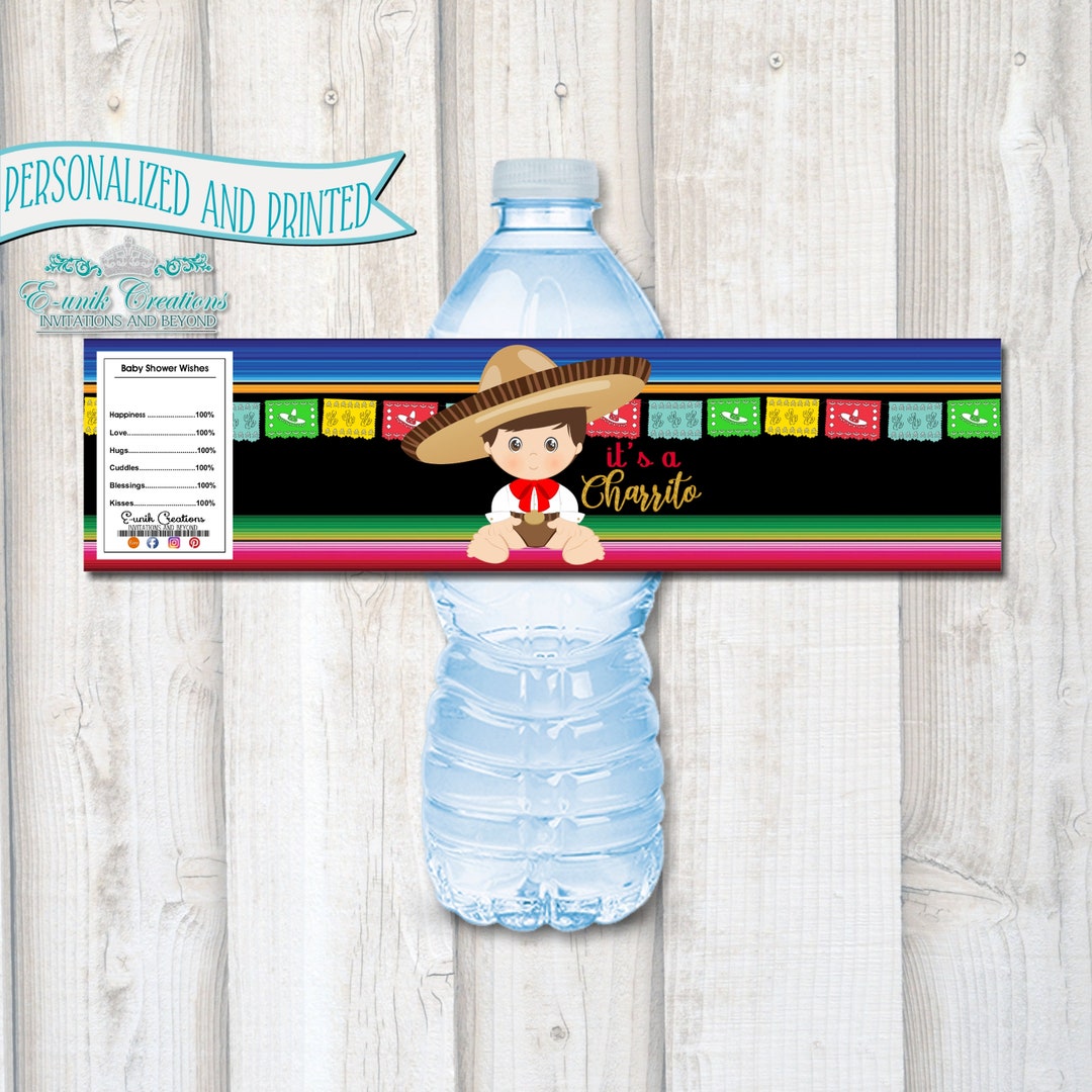 Charro Water Label, Printed Bottle Wrappers, Serape Print Charro Party ...