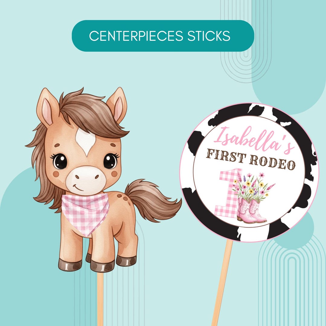 Pink Rodeo Sticker Pink Rodeo Centerpieces Sticks Cowgirl Party Decor Cardstock Horse ...