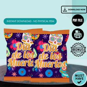 Dia de Los Muertos Chip Bag Cover PDF Instant Download-Datei. DDM112025