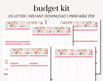 Budget Kit | Spring Floral Preppy Bright Pastel | Calendar Monthly Budget Weekly Check In Paycheck Budget Sinking Funds Expense Debt Tracker