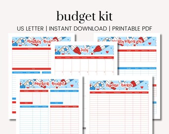 Budget Kit | Fourth of July Popsicle Summer | Calendar Monthly Budget Weekly Check In Paycheck Budget Sinking Funds Expense Debt Tracker