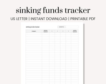 Sinking Fund Monthly Tracker | Sinking Funds Cash Envelopes | Digital Download Printable Chart