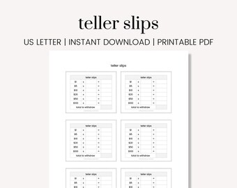 Cash Envelope Teller Slips | Cash Envelope Inserts | Cash Envelope Breakdown